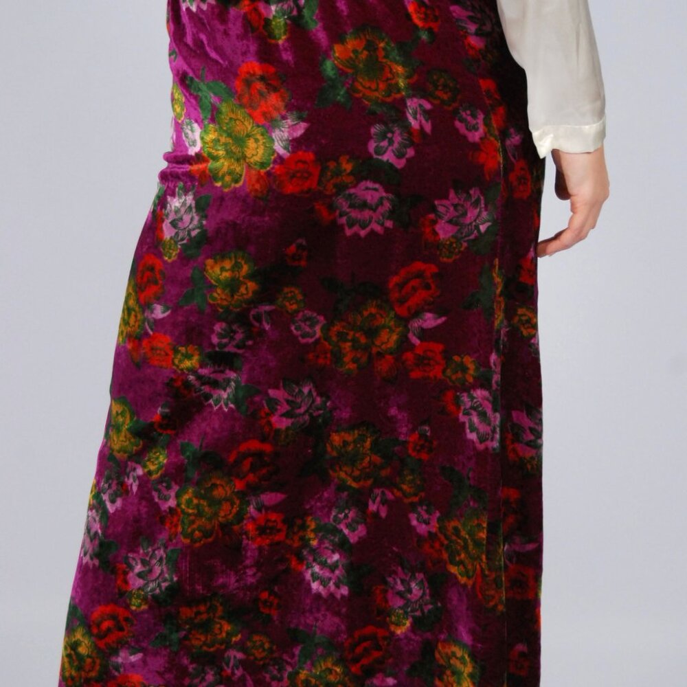 70s Velvet Floral Skirt (M) medium purple gold vintage Loomtogs boho hippie chic - Picture 7 of 8